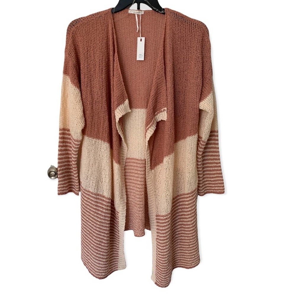 NWT STITCHDROP Open Front Color Block Stripe Cardigan. Size M
